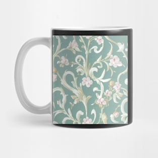 Ivory Cream and Aqua Light Teal Pink Flowers Mug